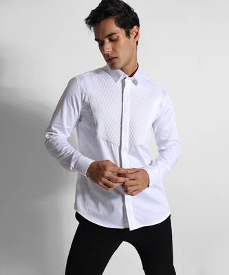 White barfi quilting and straight pintucks giza cotton shirt 1