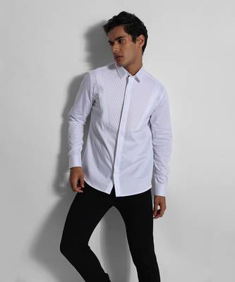 White barfi quilting and straight pintucks giza cotton shirt 2