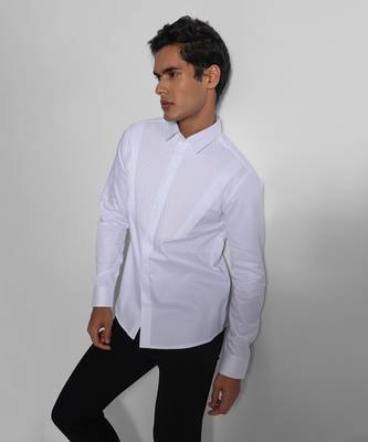 White barfi quilting and straight pintucks giza cotton shirt 3