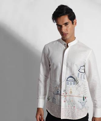 Off white santorini cotton linen shirt 1