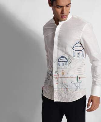 Off white santorini cotton linen shirt 2