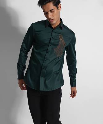 Bottle green eagle giza cotton shirt 1