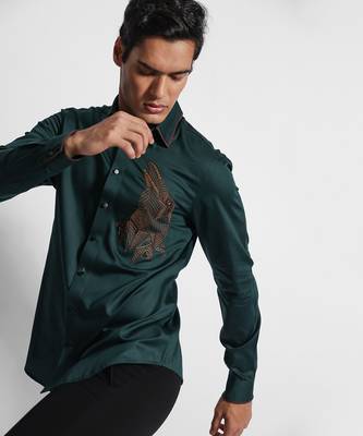 Bottle green eagle giza cotton shirt 2