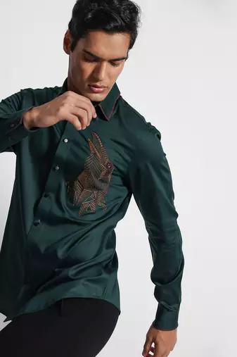 Bottle green eagle giza cotton shirt