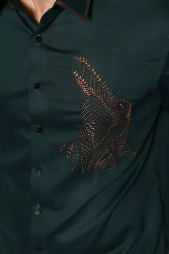 Bottle green eagle giza cotton shirt