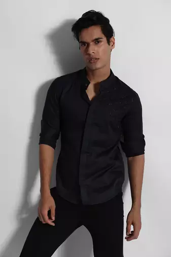 Black wiggle giza cotton shirt