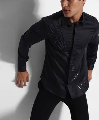 Black antenna strip giza cotton shirt 2