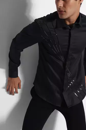 Black antenna strip giza cotton shirt