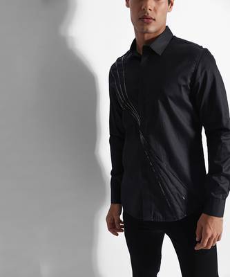 Black antenna strip giza cotton shirt 3