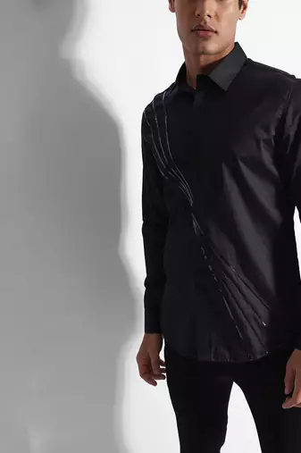Black antenna strip giza cotton shirt