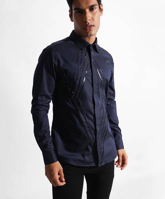 Dark blue diamond strip giza cotton shirt 1