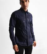 Dark blue diamond strip giza cotton shirt