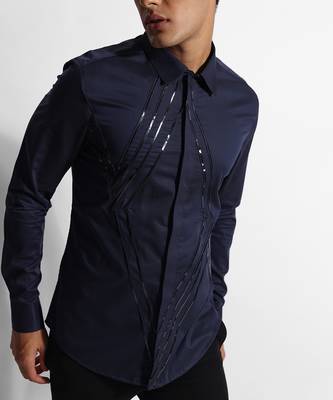 Dark blue diamond strip giza cotton shirt 2