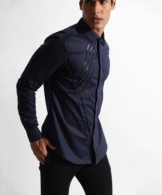 Dark blue diamond strip giza cotton shirt 3