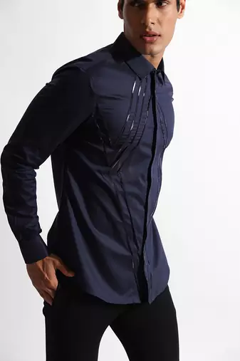 Dark blue diamond strip giza cotton shirt