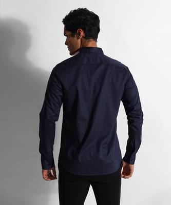Dark blue diamond strip giza cotton shirt 4