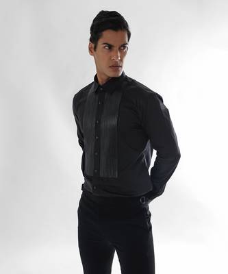 Black leather cord giza cotton shirt 1