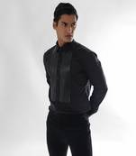 Black leather cord giza cotton shirt