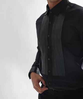 Black leather cord giza cotton shirt 2