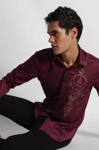 Wine leo zodiac giza cotton shirt