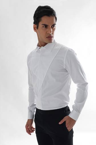 White cording shirt giza cotton shirt