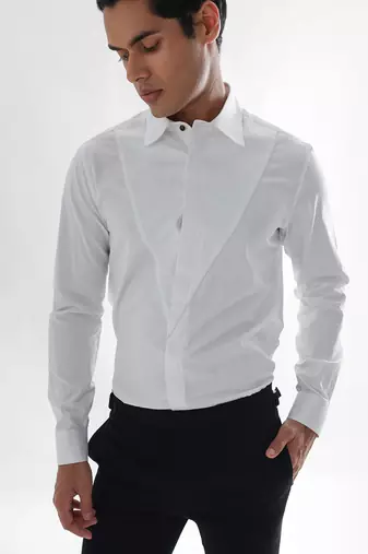 White cording shirt giza cotton shirt
