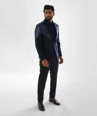Navy terrycot suit fabric tuxedo set 2
