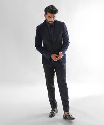 Navy blue terrycot suit fabric tuxedo set 1
