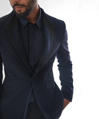 Navy blue terrycot suit fabric tuxedo set 2