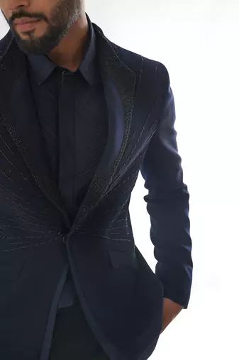 Navy blue terrycot suit fabric tuxedo set