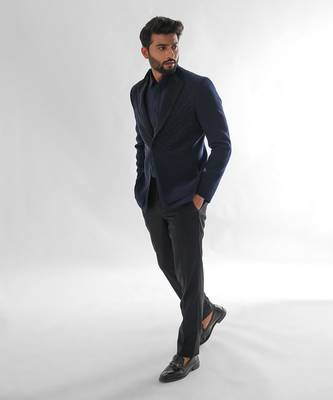 Navy blue terrycot suit fabric tuxedo set 3