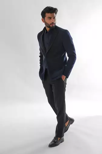 Navy blue terrycot suit fabric tuxedo set