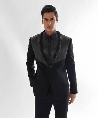 Black terrycot suit fabric tuxedo set 1