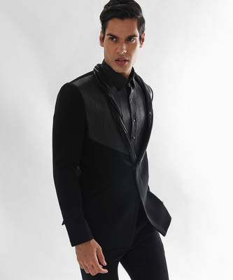Black terrycot suit fabric tuxedo set 2