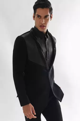 Black terrycot suit fabric tuxedo set