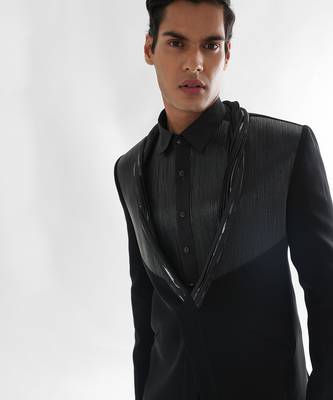 Black terrycot suit fabric tuxedo set 4