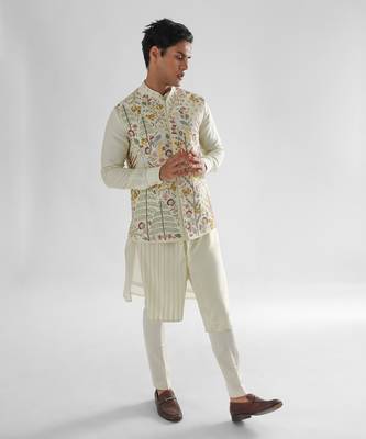 Lime yellow hawk nehru jacket set 1