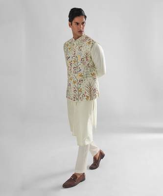 Lime yellow hawk nehru jacket set 2