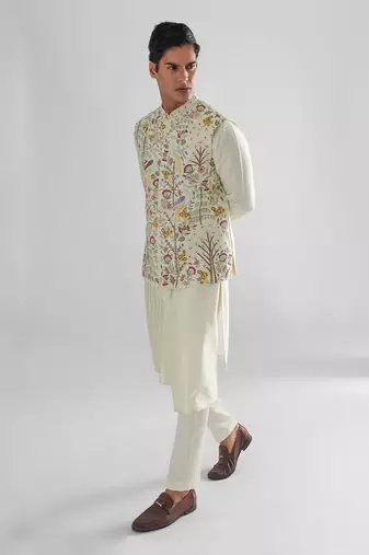 Lime yellow hawk nehru jacket set