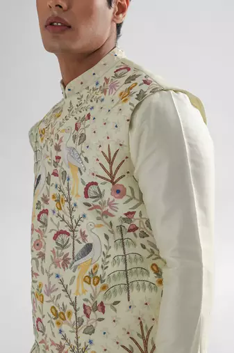 Lime yellow hawk nehru jacket set