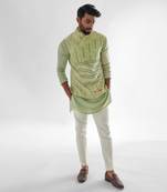 Mint green flamingo nehru jacket set