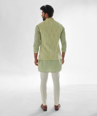 Mint green flamingo nehru jacket set 3