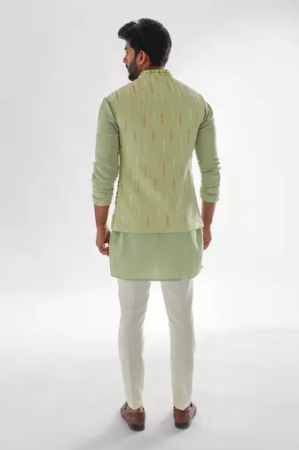 Mint green flamingo nehru jacket set