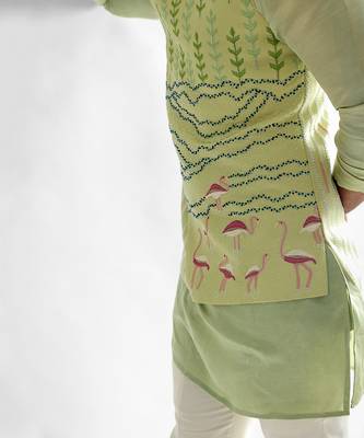 Mint green flamingo nehru jacket set 4