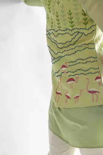 Mint green flamingo nehru jacket set