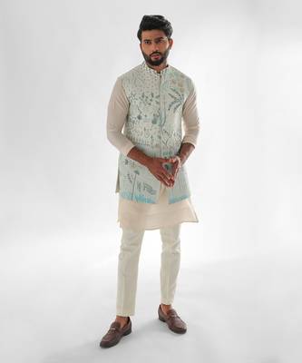 Light blue & light pink lotus lake nehru jacket set 1