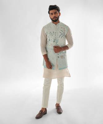 Light blue & light pink lotus lake nehru jacket set 2