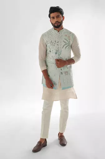 Light blue & light pink lotus lake nehru jacket set