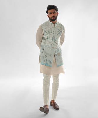 Light blue & light pink lotus lake nehru jacket set 3