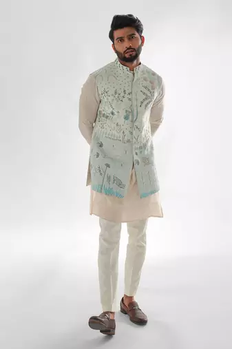 Light blue & light pink lotus lake nehru jacket set